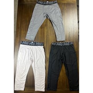 Pro Mens Compression Tights 3 Pack Black Grey White Side Pockets Size L SL609